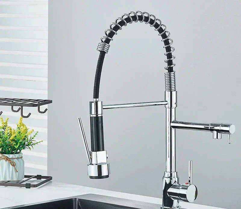 Grifo monomando de cocina de níquel cepillado NovaPulse — Caño extraíble giratorio de 360° - Desfino