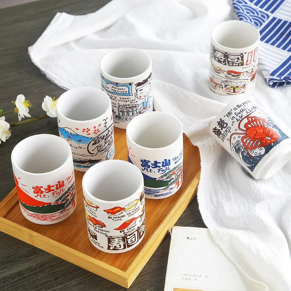 Kiyomi-käsintehdyt japanilaiset teekupit — Fuji-vuori syksyinen design - Desfino