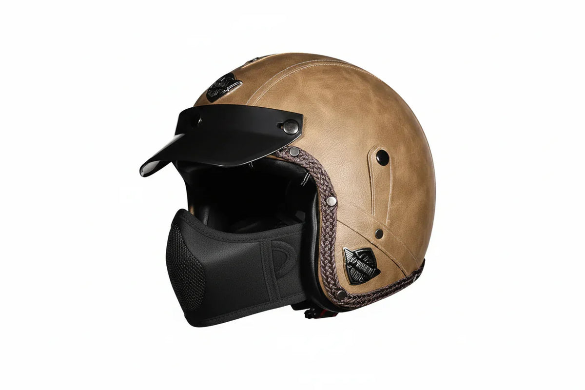 DOT Certified Retro 3/4 Open-Face Motorcycle Helmet – PU Leather Exterior