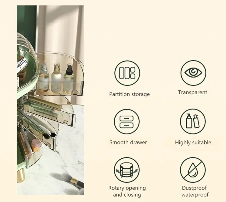 CrystalView Organisateur de maquillage - Grande boîte de rangement antipoussière - Desfino