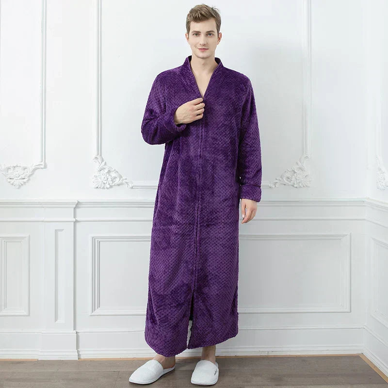 CozyNest zwangerschapsbadjas — extra lange thermische flanel, ritssluiting aan de voorkant - Desfino