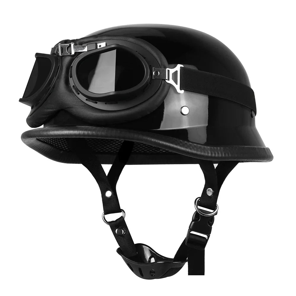 Casco da moto cruiser vintage a mezza calotta in stile tedesco, certificato DOT - Desfino