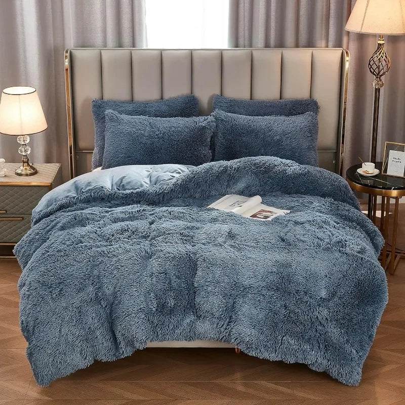 Capa de edredão de veludo Silvara — Roupa de cama aconchegante em pelo sintético macio - Desfino