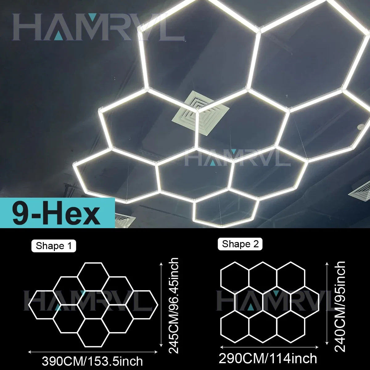 Lampe LED hexagonale de garage HAMRVL 110-240V, tube de 440mm | Desfino