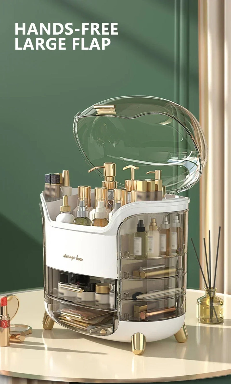 CrystalView Organisateur de maquillage - Grande boîte de rangement antipoussière - Desfino
