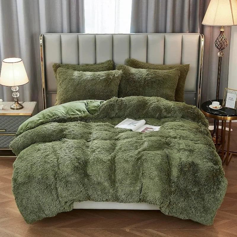 Capa de edredão de veludo Silvara — Roupa de cama aconchegante em pelo sintético macio - Desfino