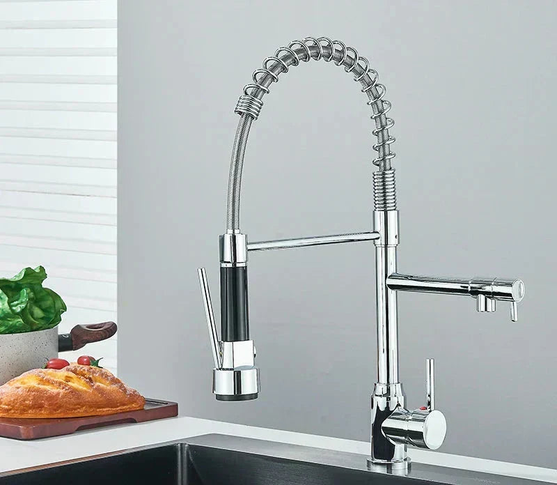 Grifo monomando de cocina de níquel cepillado NovaPulse — Caño extraíble giratorio de 360° - Desfino