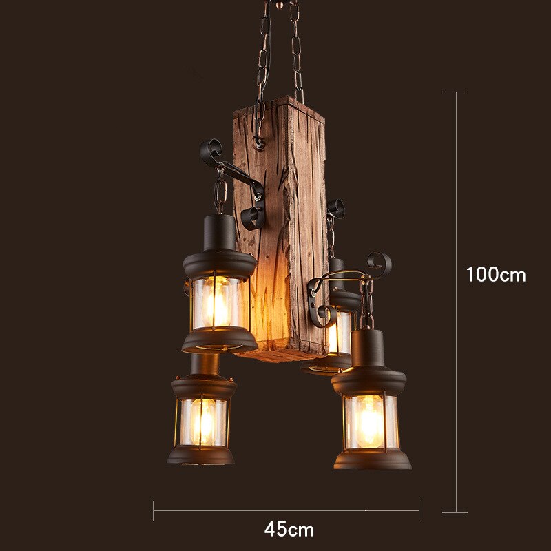 Industrial LED Ceiling Light — Vintage Wood and Iron Fixture - Desfino