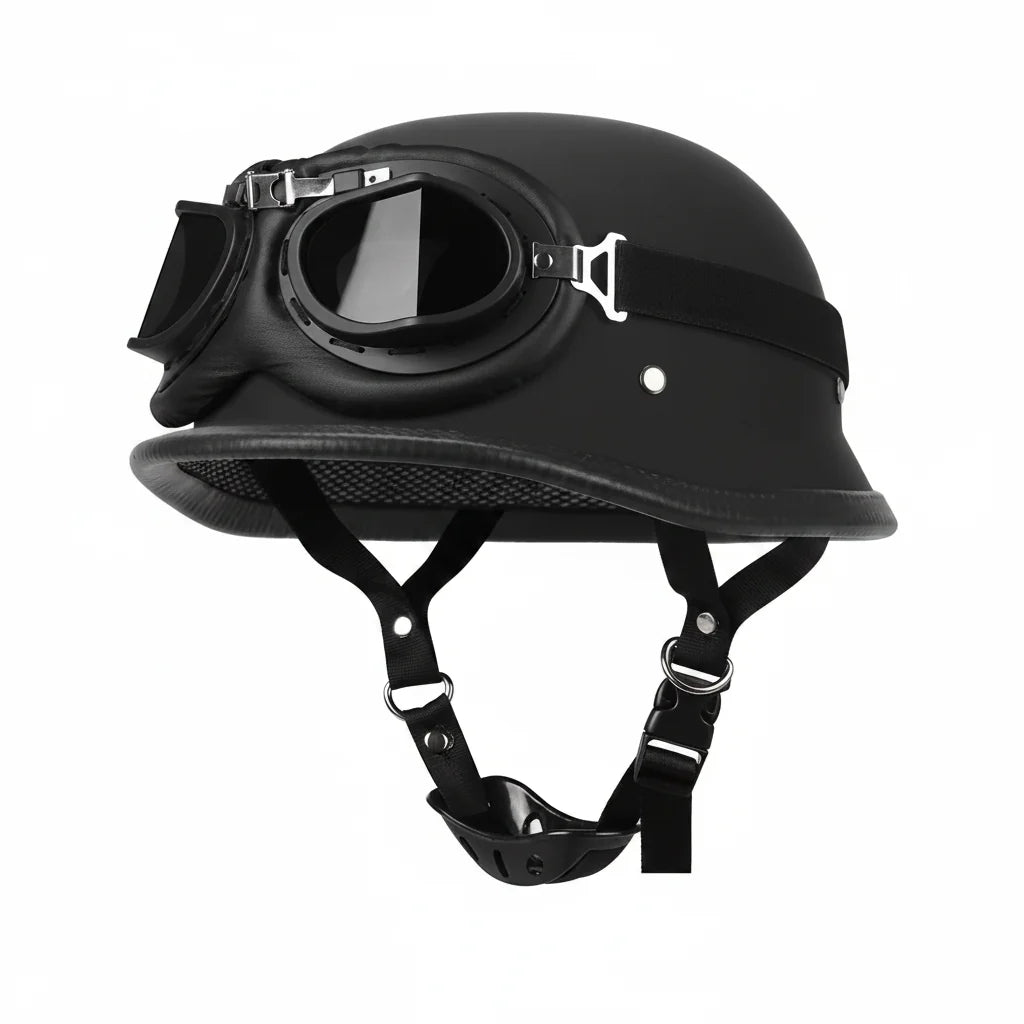 Casco da moto cruiser vintage a mezza calotta in stile tedesco, certificato DOT - Desfino
