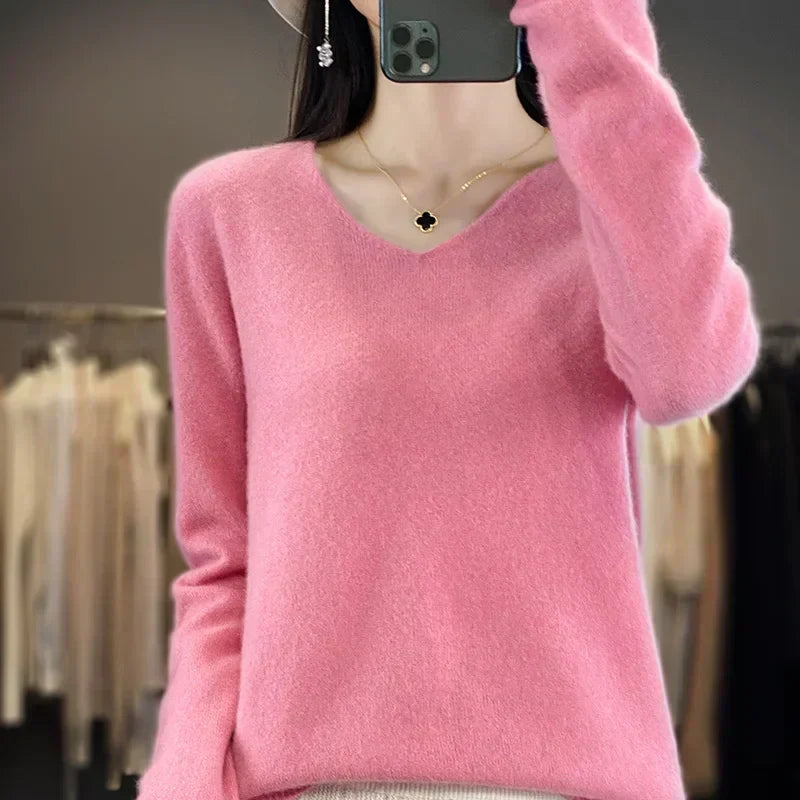 Maglione Solara con scollo a V — Vestibilità slim, 2 fili, 100% lana merino australiana extrafine - Desfino