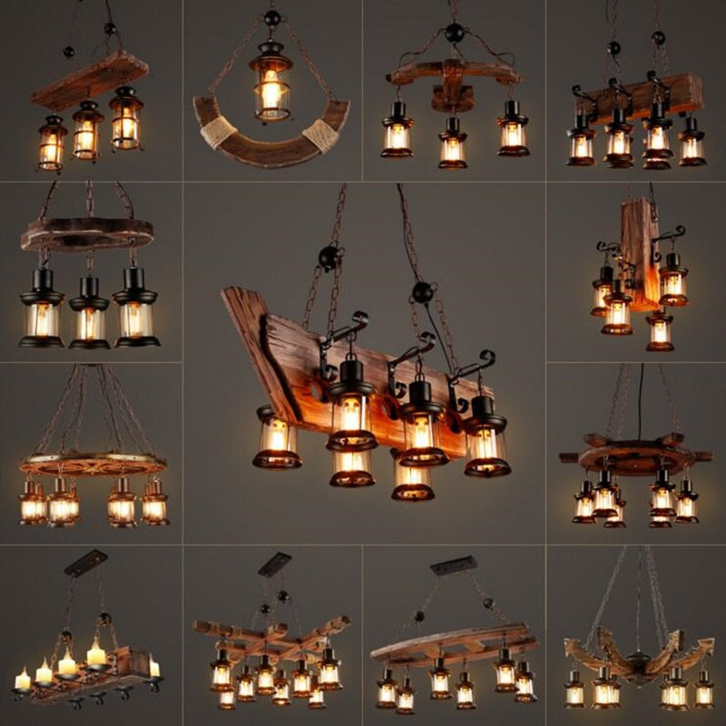 Industrial LED Ceiling Light — Vintage Wood and Iron Fixture - Desfino