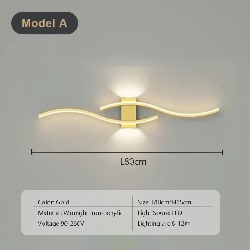 מנורת קיר LED בעלת קשת כפולה NovaArc — שחור וזהב, בשליטה מרחוק - Desfino