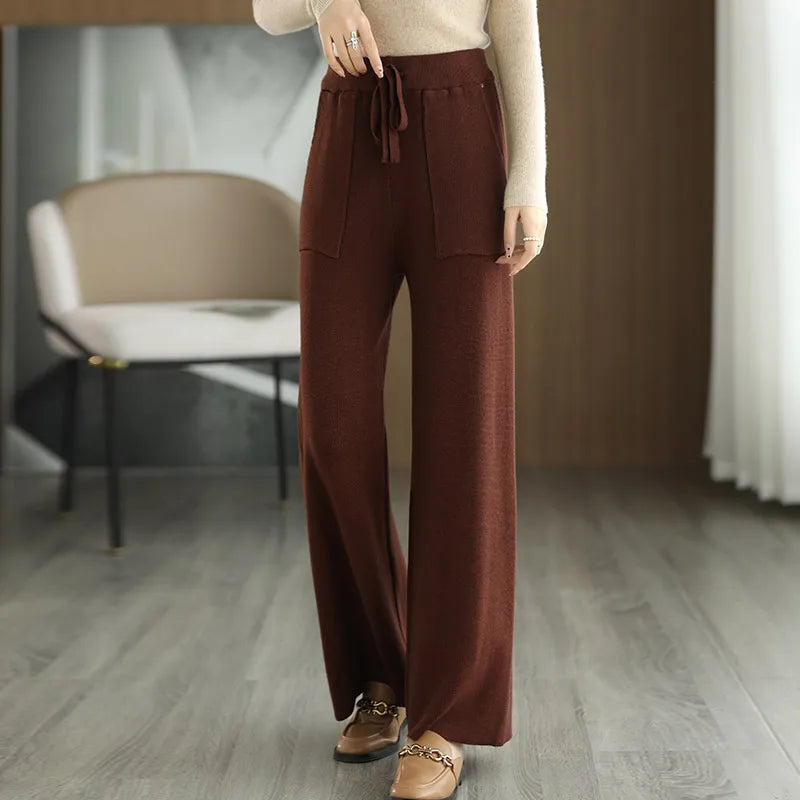 Aveline 100% Wool Relaxed-Fit Wide-Leg Sweatpants - Desfino