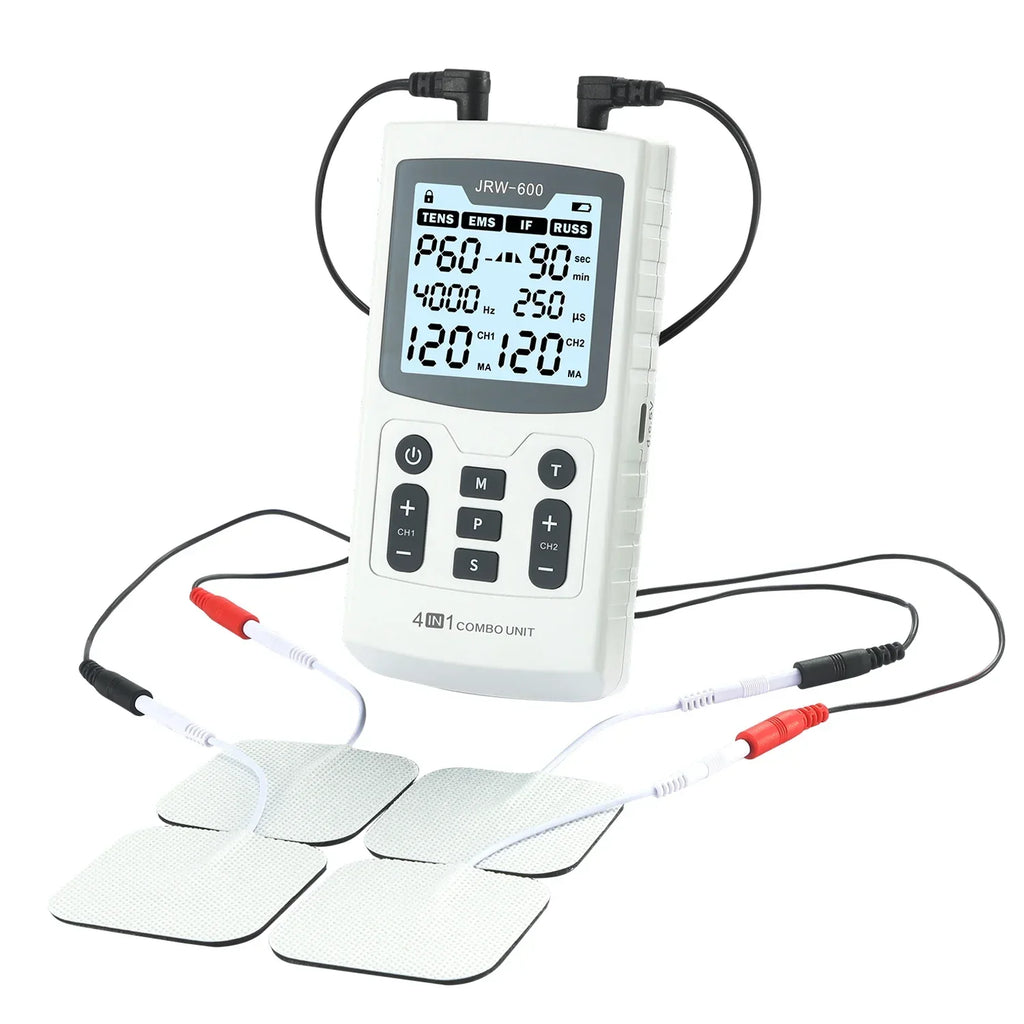 4-in-1 TENS, EMS, IFC & Russian Stimulation Device — 60 Modes, 120 Intensity Levels, 4000 Hz, 2500 Hz