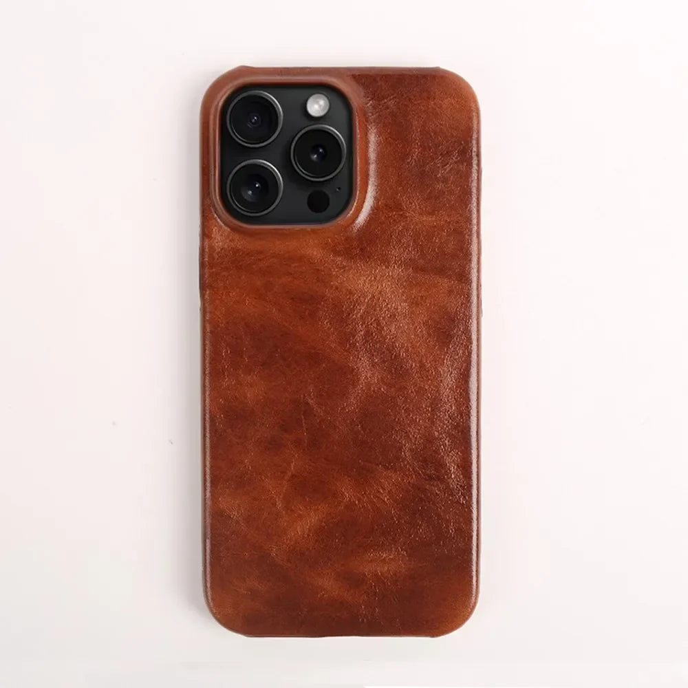 Capa artesanal em pele genuína de vaca para iPhone Crownline - Desfino