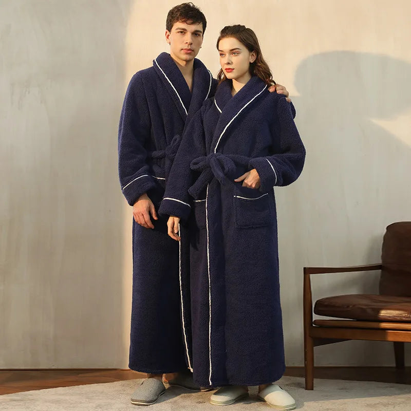 Ανδρική χοντρή φανελένια ρόμπα LumaWool — ζώνη δεσίματος, γιακάς που διπλώνει - Desfino