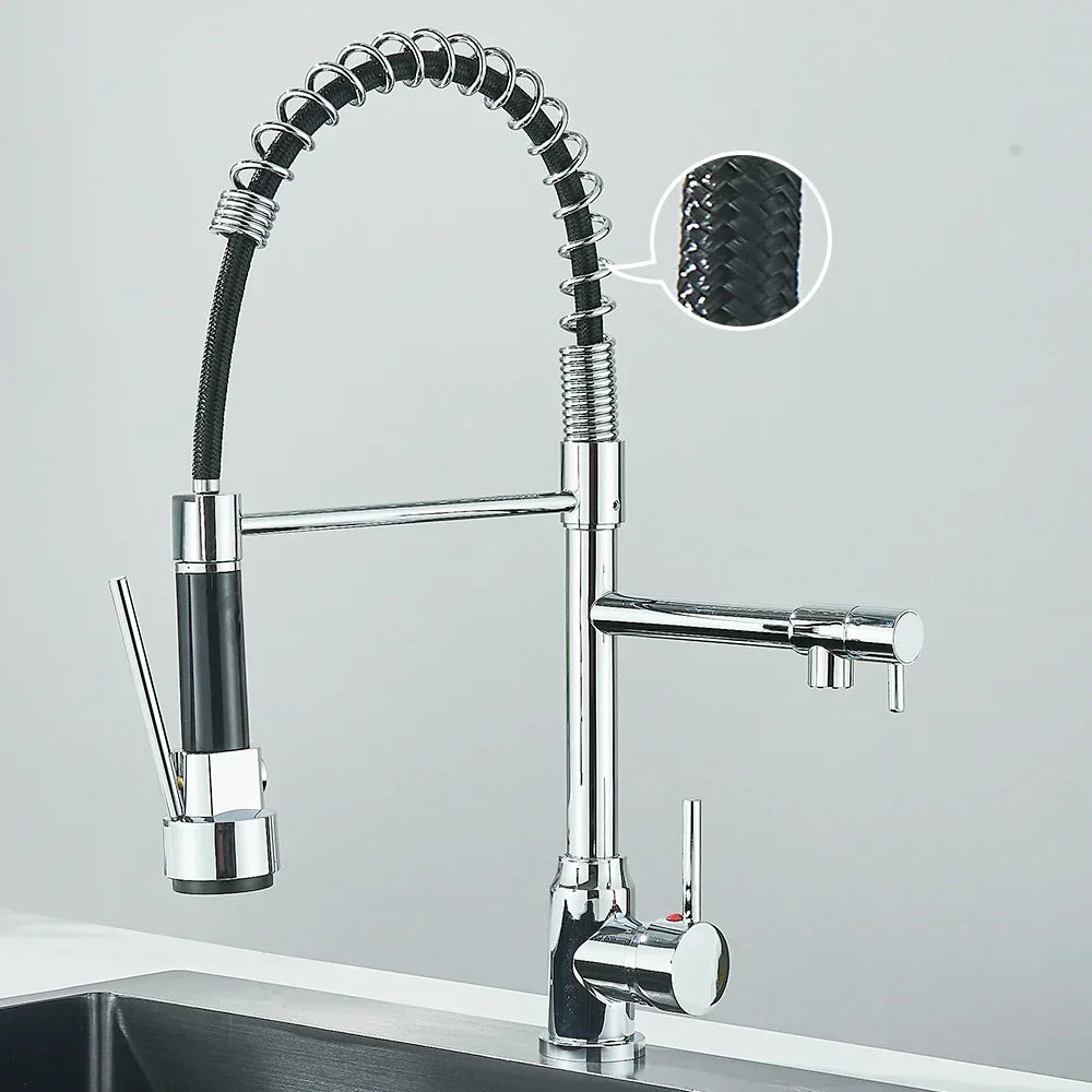 FluxSpout dobbelt køkkenarmatur — fleksibel fjederstuds, moderne design