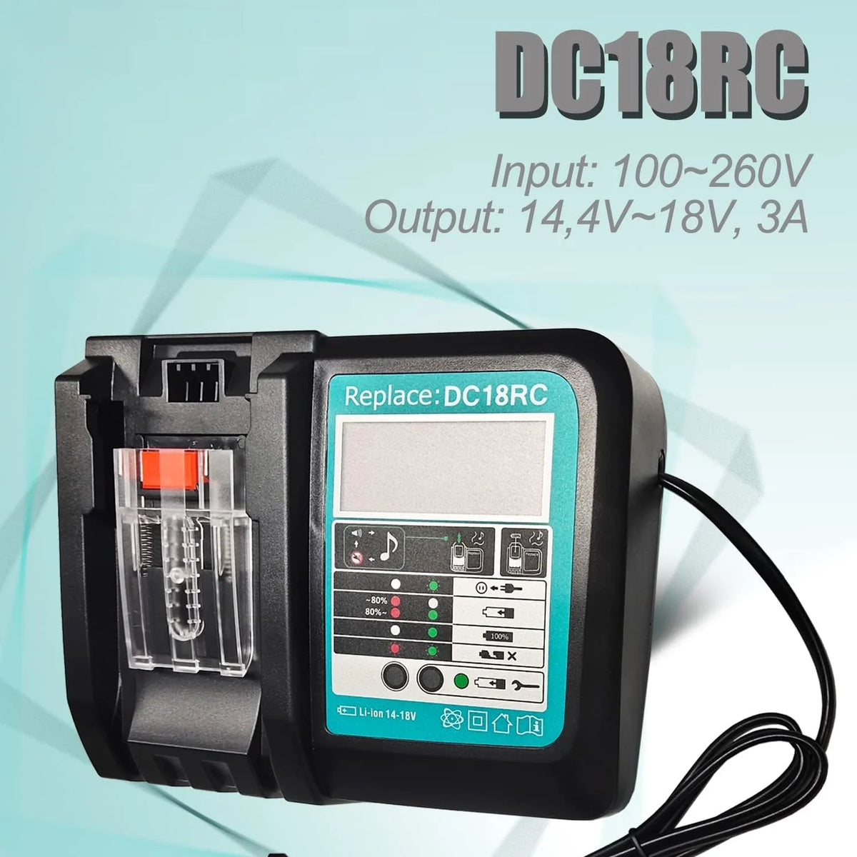 מטען סוללות ליתיום-יון 14.4V/18V של Makita — תצוגת LED של 3A - Desfino