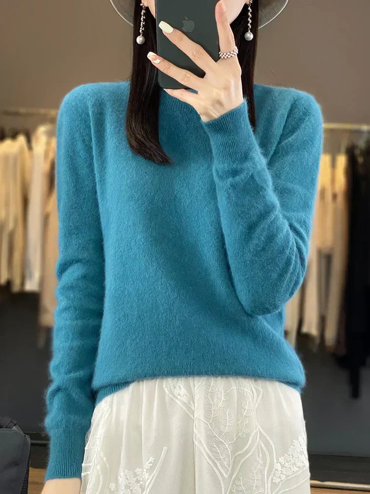 Maglione da donna Lyria in cashmere 100% — collo a O, vestibilità slim - Desfino