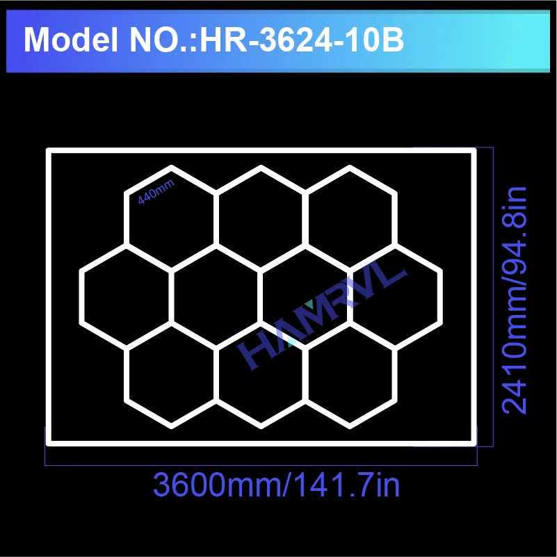 Lampe LED hexagonale de garage HAMRVL 110-240V, tube de 440mm | Desfino