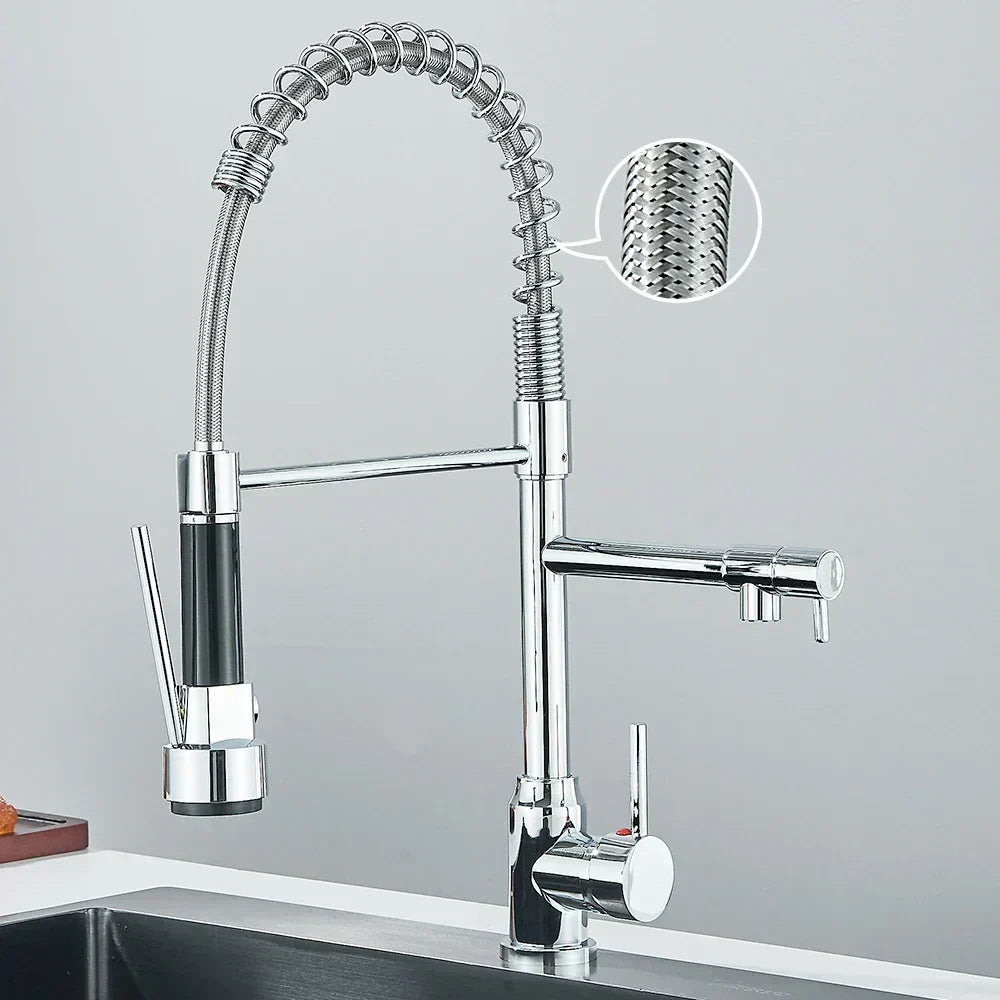 FluxSpout dobbelt køkkenarmatur — fleksibel fjederstuds, moderne design