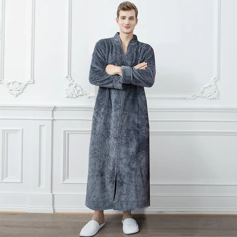 CozyNest zwangerschapsbadjas — extra lange thermische flanel, ritssluiting aan de voorkant - Desfino