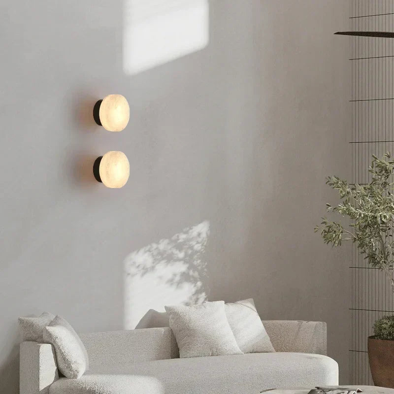 Round Natural Marble LED Wall Sconce — Warm Glow Light - Desfino
