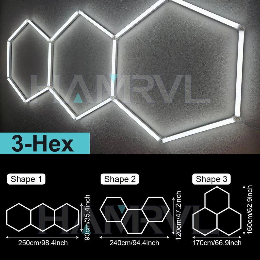 Lampe LED hexagonale de garage HAMRVL 110-240V, tube de 440mm | Desfino