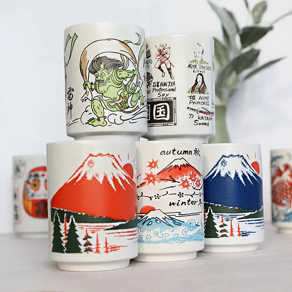 Kiyomi-käsintehdyt japanilaiset teekupit — Fuji-vuori syksyinen design - Desfino