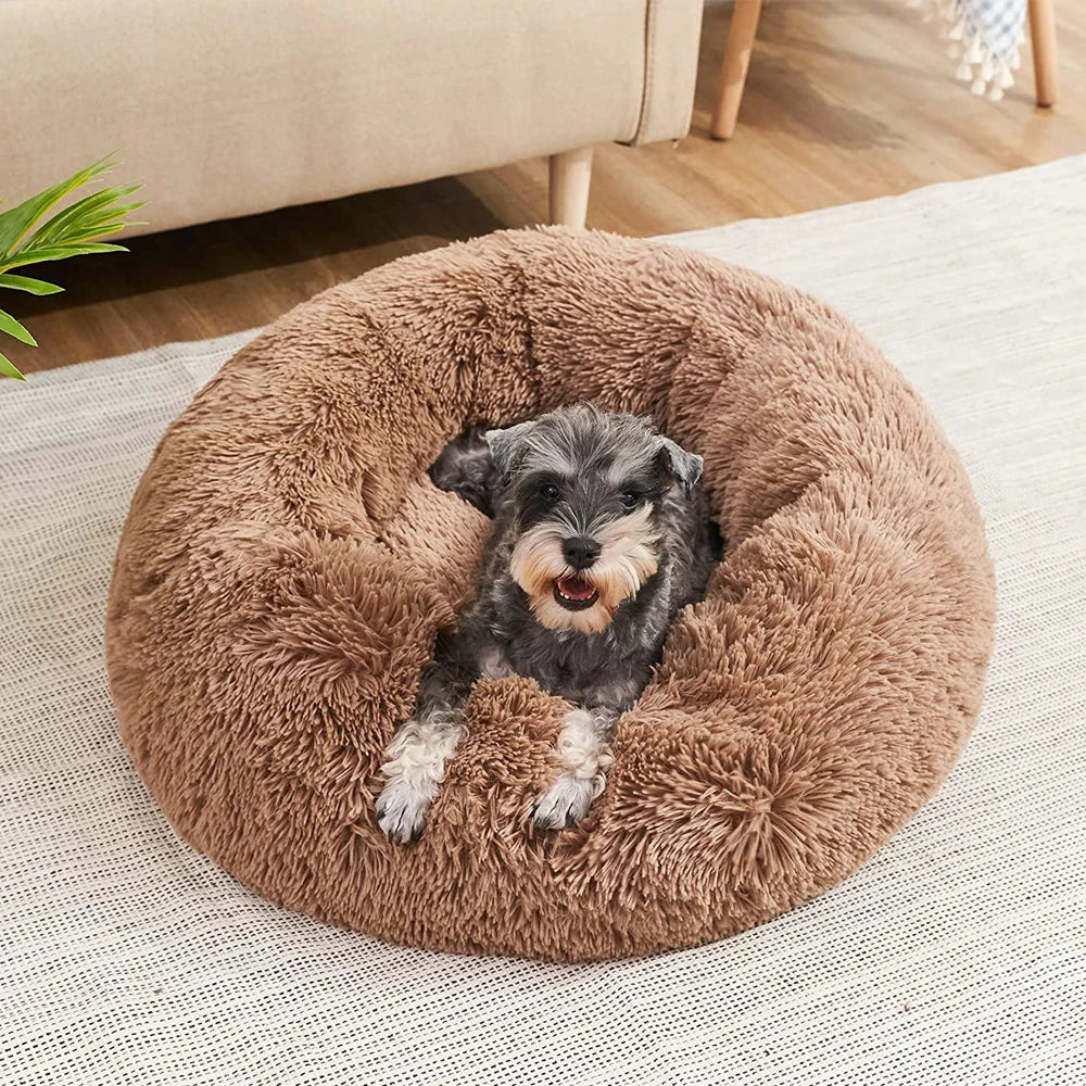 CozySphere 圆形毛绒宠物床 — 猫狗适用的奢华设计