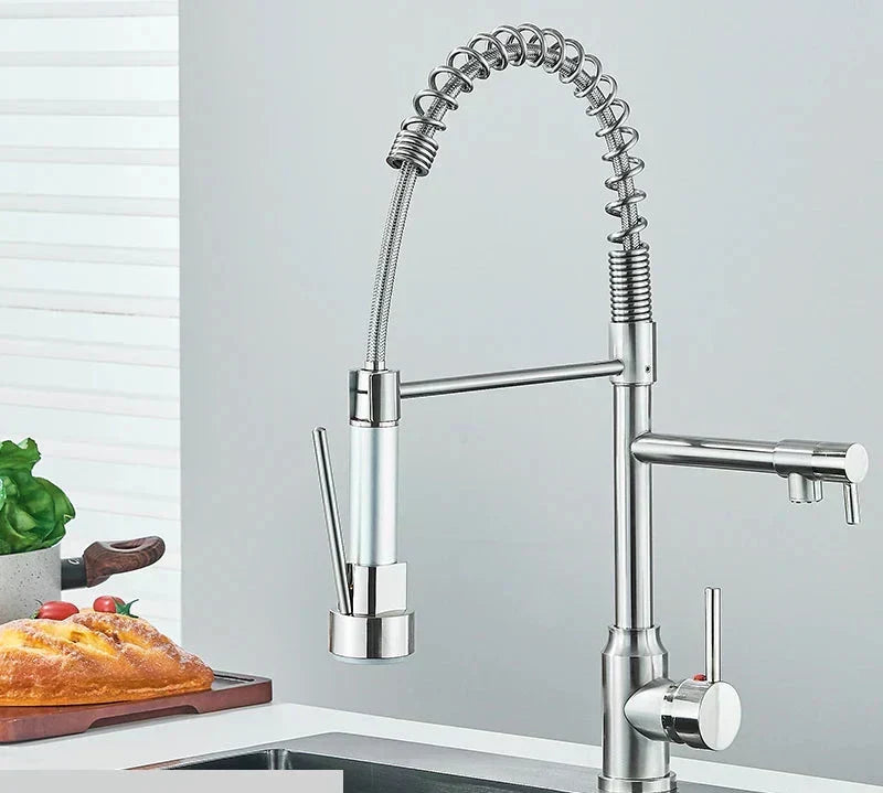 Grifo monomando de cocina de níquel cepillado NovaPulse — Caño extraíble giratorio de 360° - Desfino