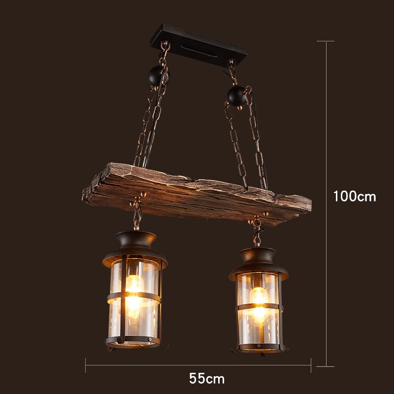 Industrial LED Ceiling Light — Vintage Wood and Iron Fixture - Desfino