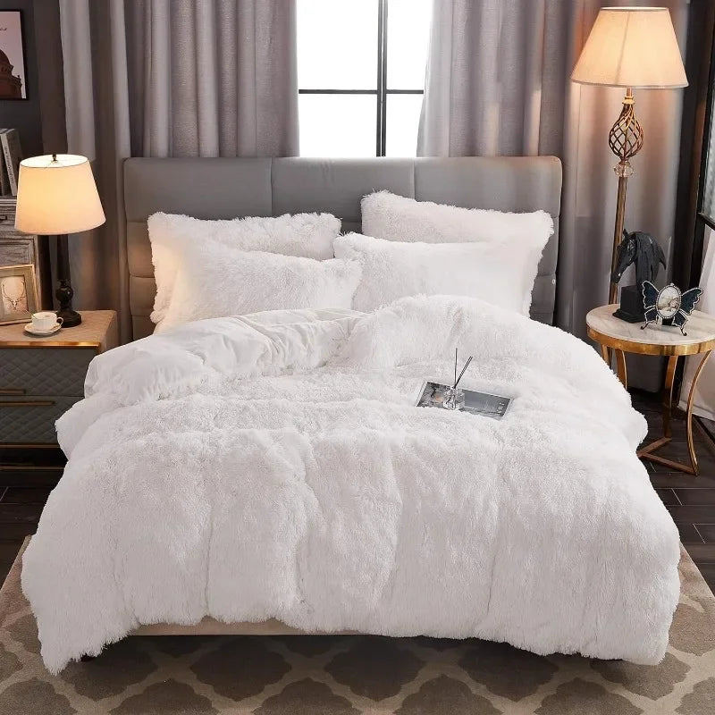 Capa de edredão de veludo Silvara — Roupa de cama aconchegante em pelo sintético macio - Desfino