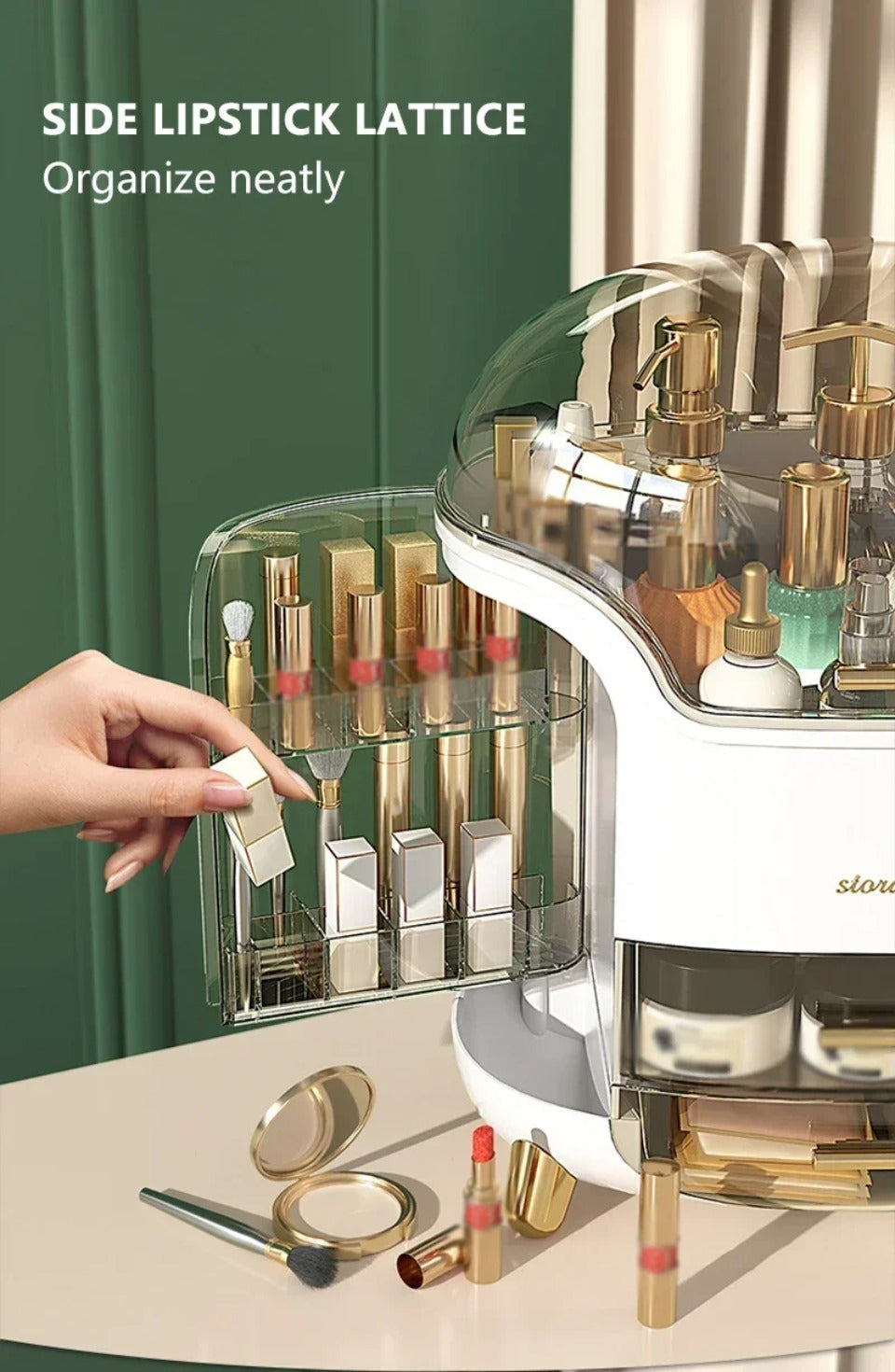 CrystalView Organisateur de maquillage - Grande boîte de rangement antipoussière - Desfino