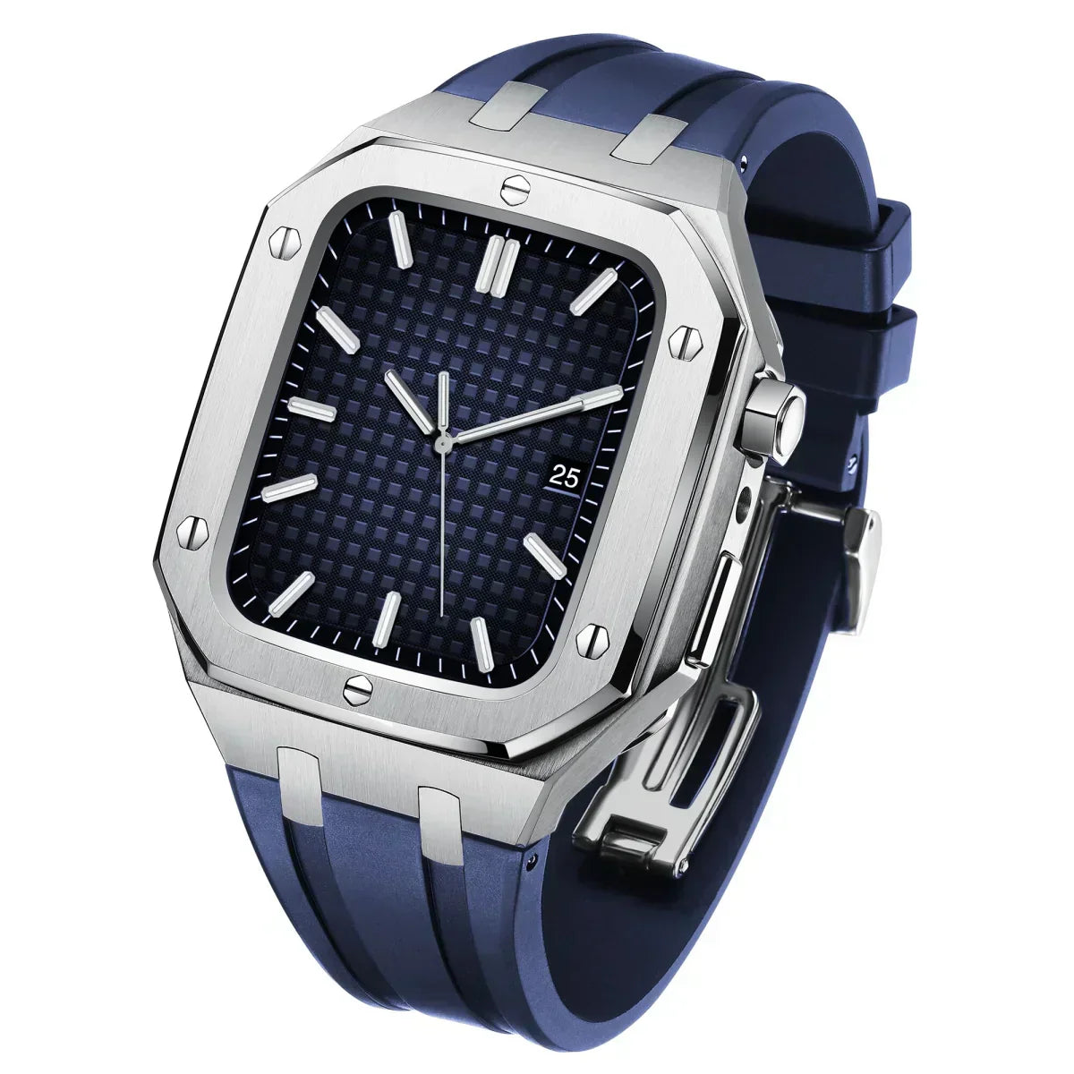 Kirello09 Apple Watch-dekselsett for ombygging — silikonrem, etui i 316L-stål - Desfino
