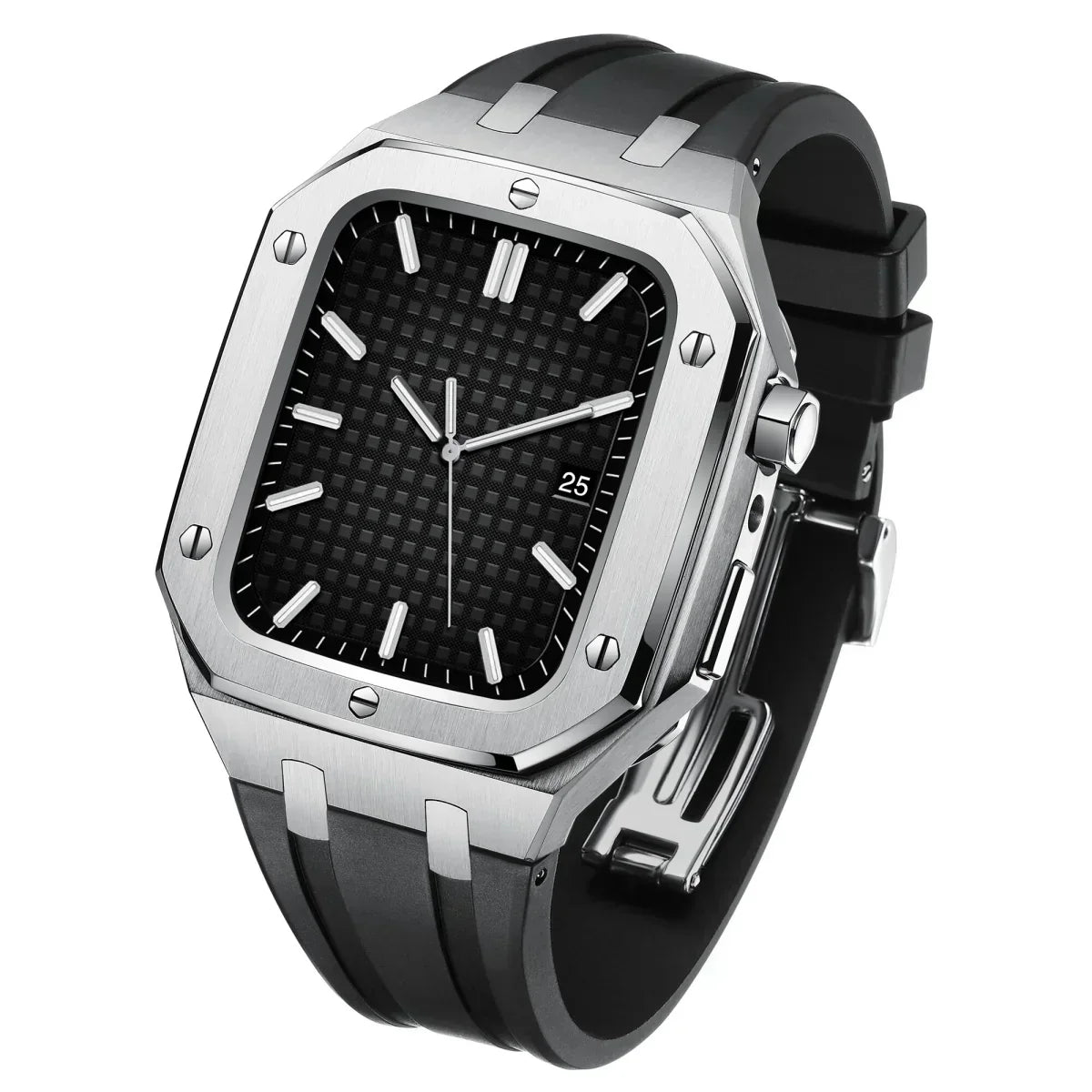Kirello09 Apple Watch-dekselsett for ombygging — silikonrem, etui i 316L-stål - Desfino
