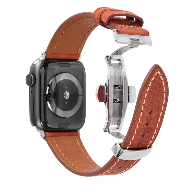 Luxevo Apple Watch-rem i ekte skinn - sommerfuglelås i rustfritt stål - Desfino