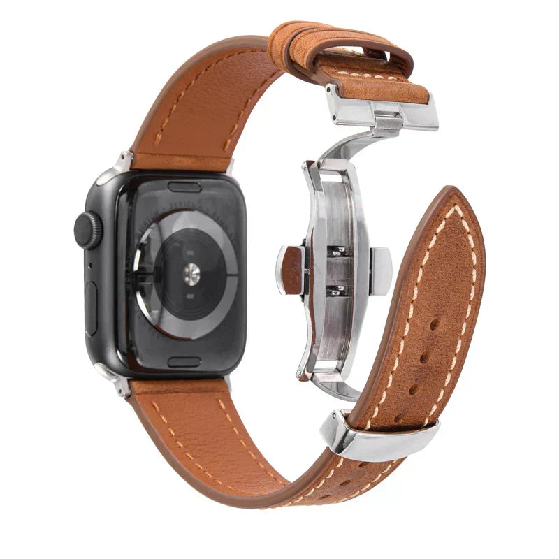 Luxevo Apple Watch-rem i ekte skinn - sommerfuglelås i rustfritt stål - Desfino