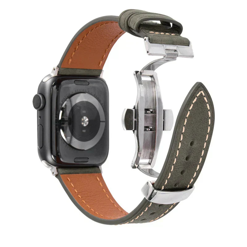 Luxevo Apple Watch-rem i ekte skinn - sommerfuglelås i rustfritt stål - Desfino