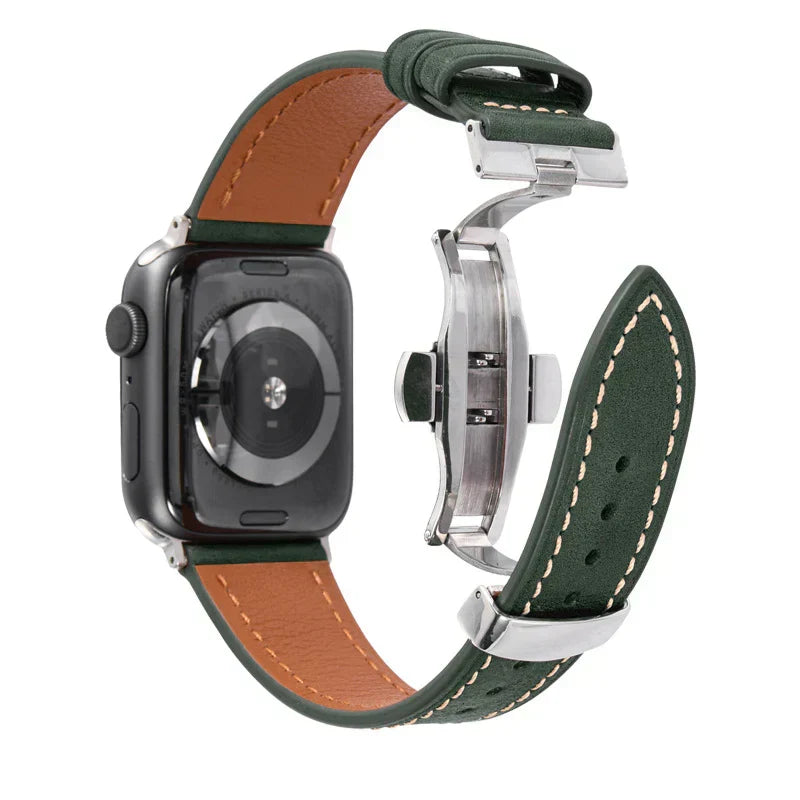 Luxevo Apple Watch-rem i ekte skinn - sommerfuglelås i rustfritt stål - Desfino