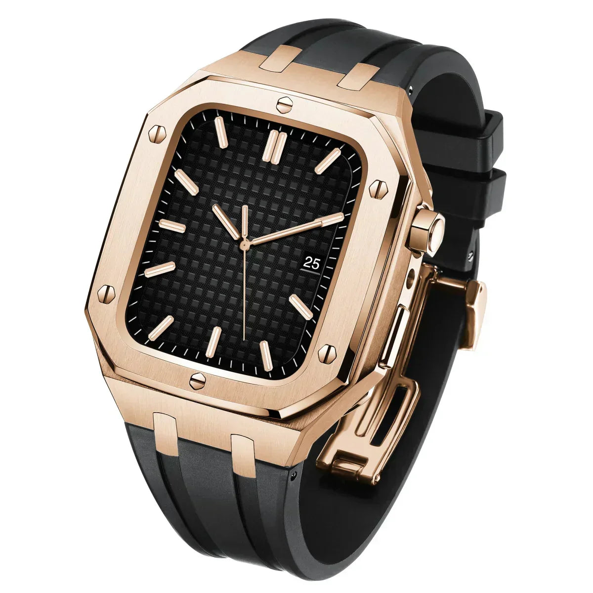 Kirello09 Apple Watch-dekselsett for ombygging — silikonrem, etui i 316L-stål - Desfino