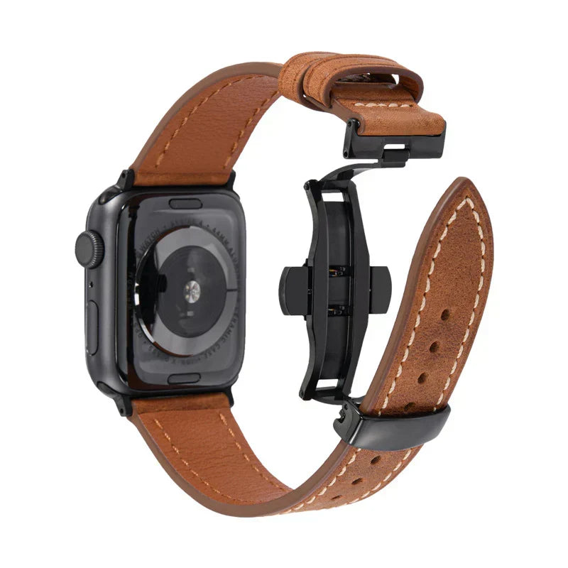 Luxevo Apple Watch-rem i ekte skinn - sommerfuglelås i rustfritt stål - Desfino