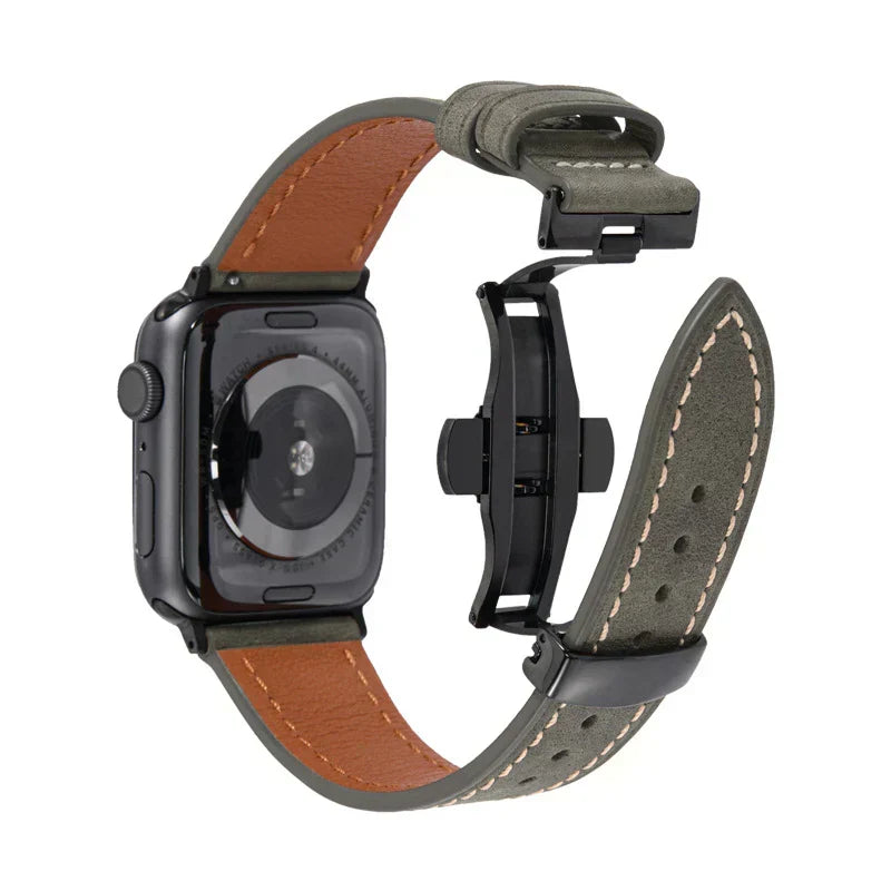 Luxevo Apple Watch-rem i ekte skinn - sommerfuglelås i rustfritt stål - Desfino