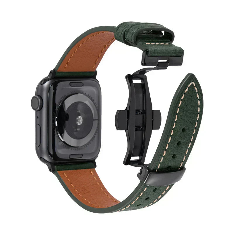 Luxevo Apple Watch-rem i ekte skinn - sommerfuglelås i rustfritt stål - Desfino