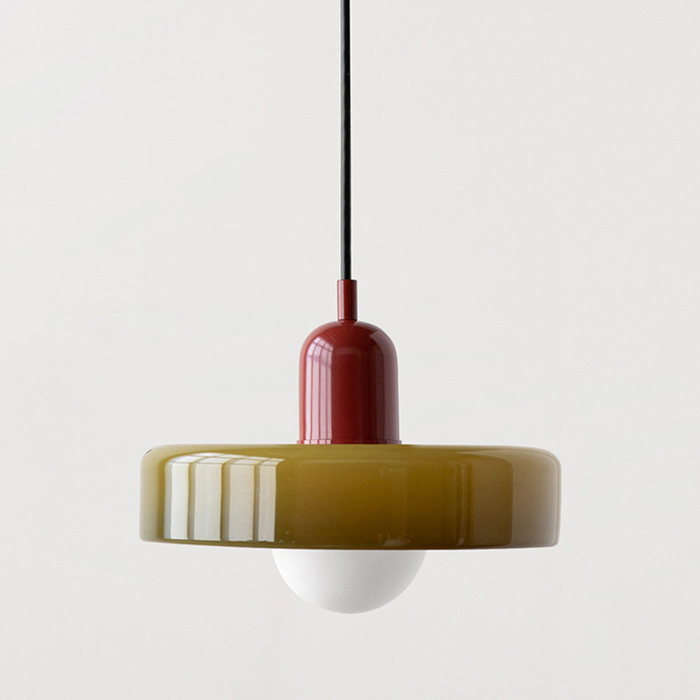 Aurelo Bauhaus-Pendelleuchte — Farbiger Glasschirm, rundes Baldachin