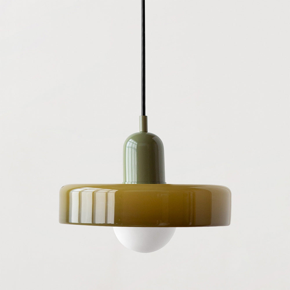 Lumora pendellampe i farvet glas i Bauhaus-stil — afrundet, justerbar ophængning - Desfino