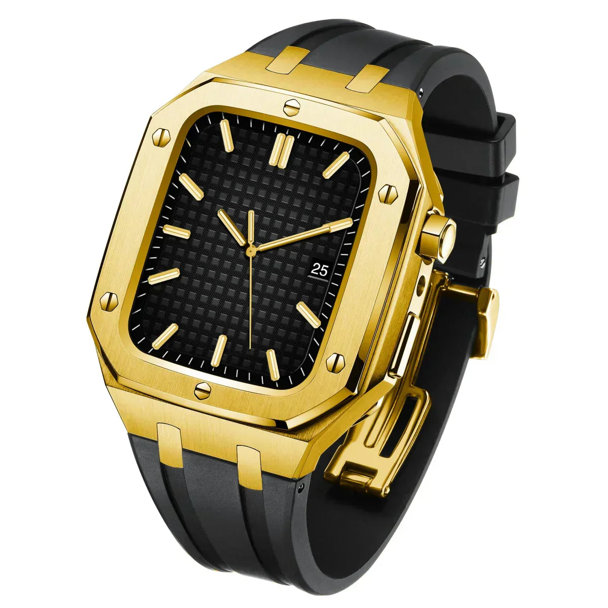 Kirello09 Apple Watch-dekselsett for ombygging — silikonrem, etui i 316L-stål - Desfino
