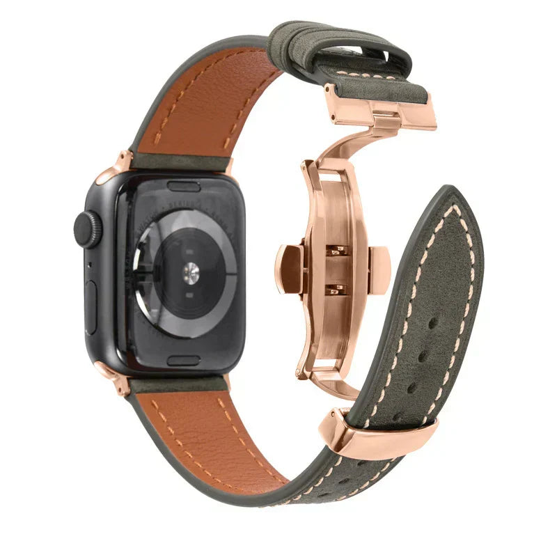Luxevo Apple Watch-rem i ekte skinn - sommerfuglelås i rustfritt stål - Desfino