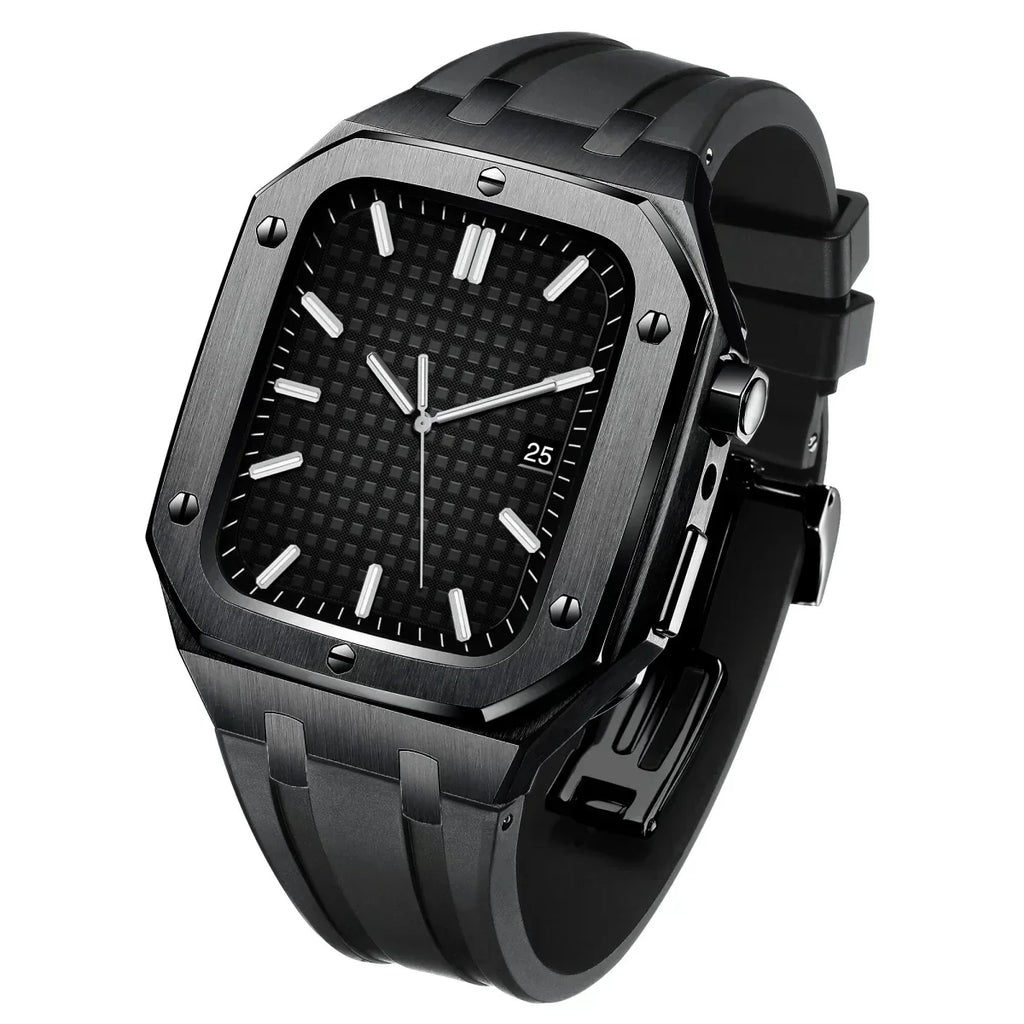 Kirello09 Apple Watch-dekselsett for ombygging — silikonrem, etui i 316L-stål - Desfino