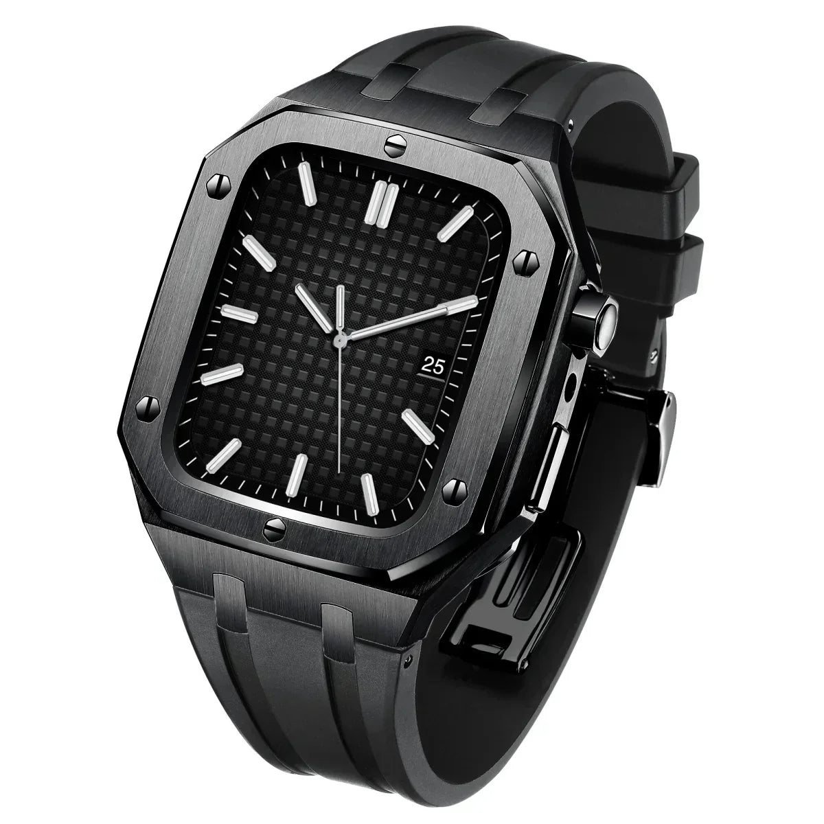 Kirello09 Apple Watch-dekselsett for ombygging — silikonrem, etui i 316L-stål - Desfino